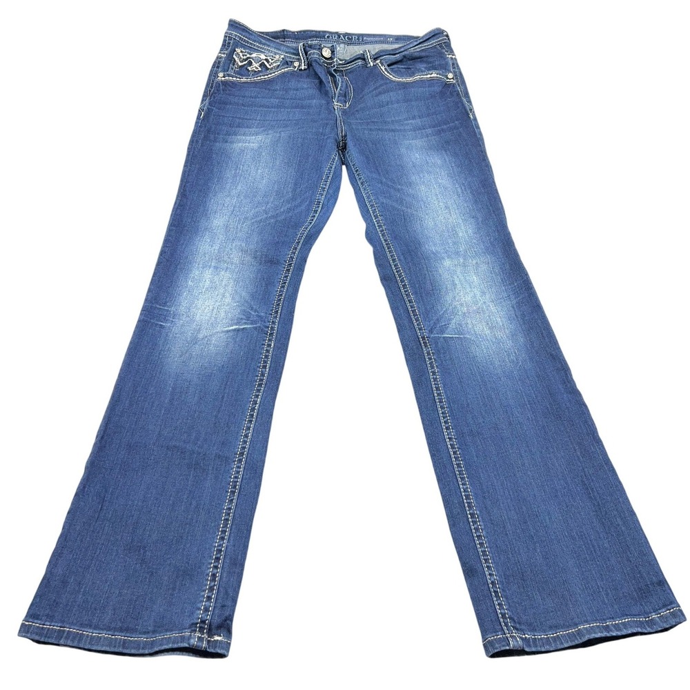 Grace in LA Women's Bootcut Jeans 17 Blue Denim Western Embellished Pockets